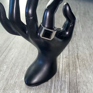 The Stainless Steel Rectangular Face Black Signet Ring (unisex size 11)